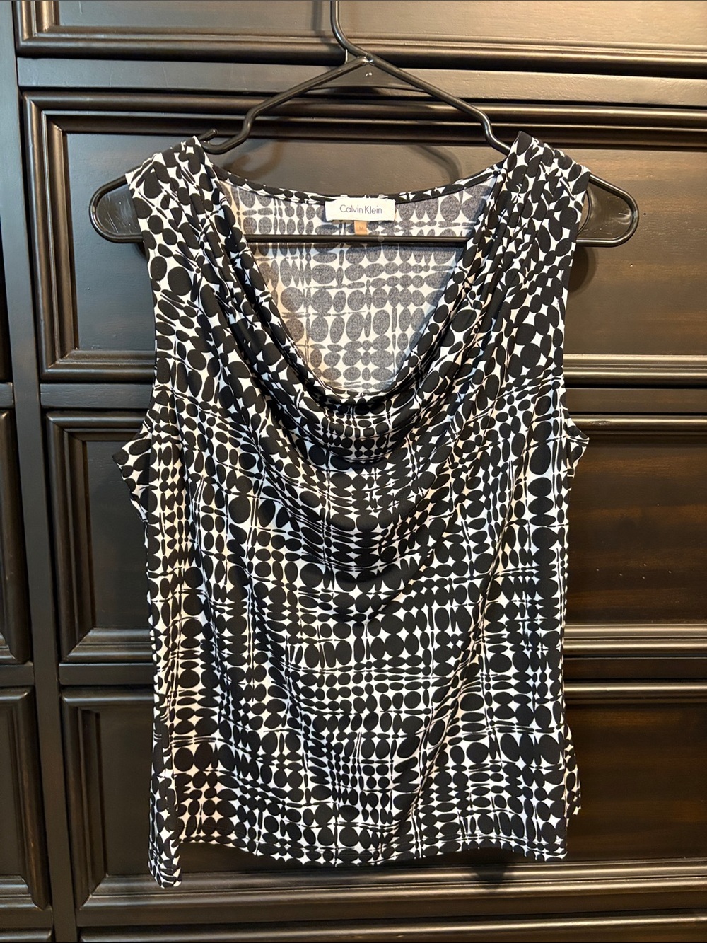 Calvin Klein Black & White Geometric Draped Neck Sleeveless Camisole